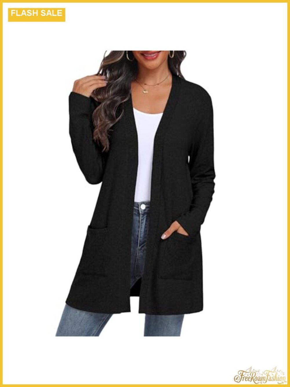 Women's Open Front Cable Knit Cardigan with Pockets